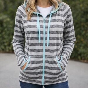Lukka Grey Full Zip Hooded Striped Jacket L